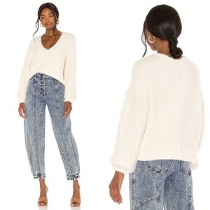 Free People Fuzzy ‘Icing’ Oversized V-Neck Sweater